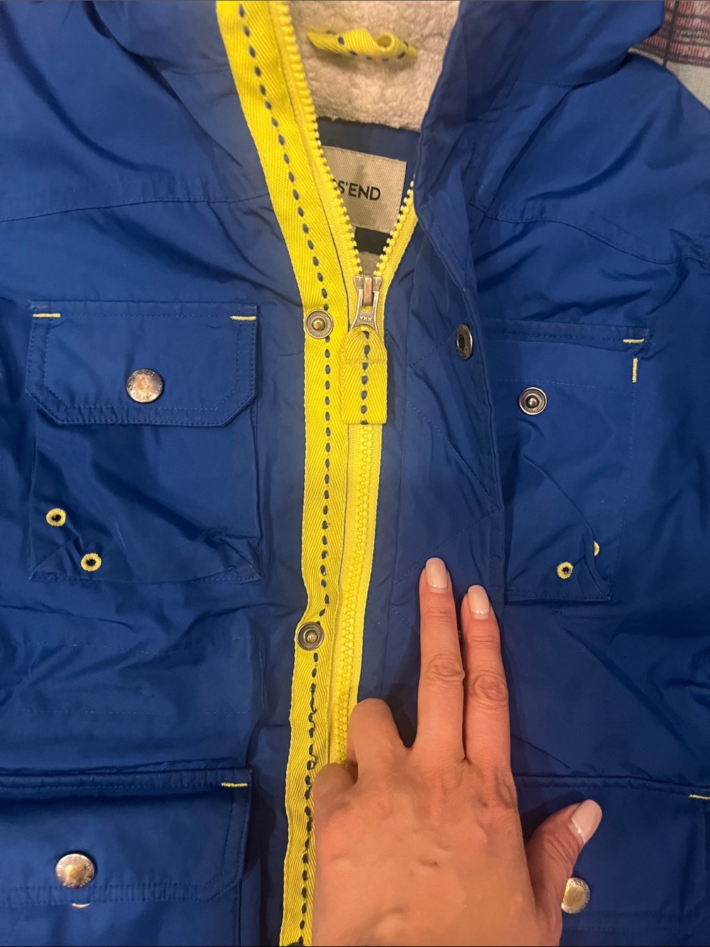 Lands' End Blue Kids Puffer Jacket with Yellow Trim - Picture 2 of 9